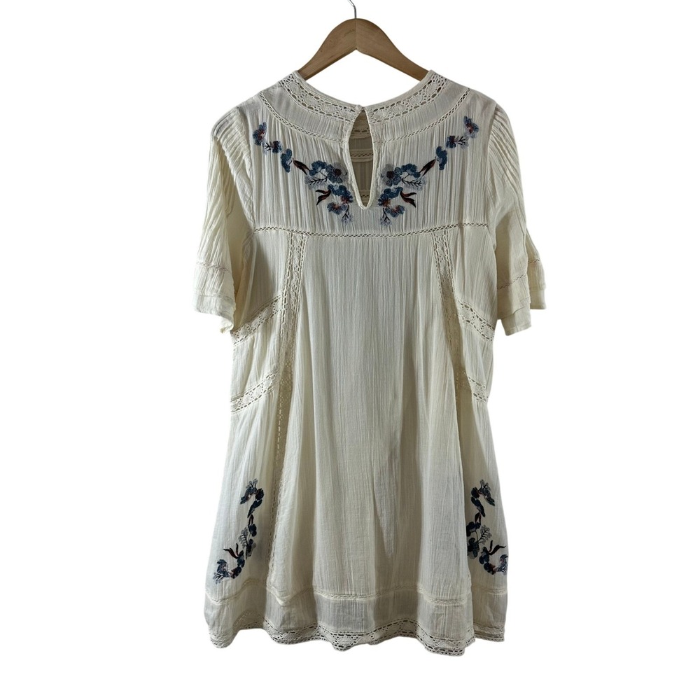 Free People Ivory Embroidered Gauze Mini Dress Boho Lace Trim XS NWOT - Picture 4 of 10